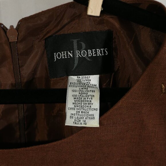 John Roberts 100% Linen Sleeveless Sheath Dress Brown Size 12 Lined - Picture 5 of 8